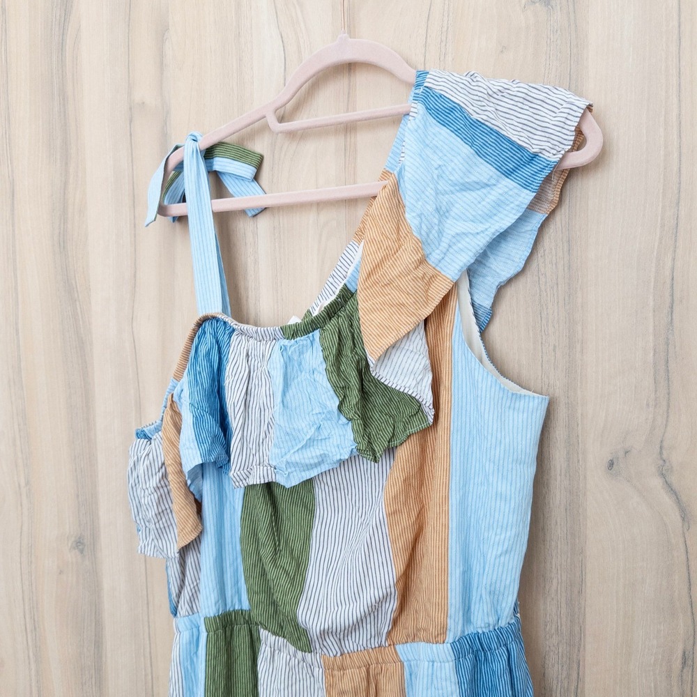 Lauren Conrad Tiered Maxi Dress XXL Stripe One Shoulder Cottage Coastal Boho - Picture 5 of 8